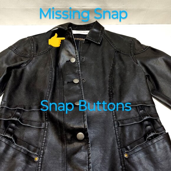 Paris Blue Faux Leather Jacket Small (3-5) Snap Buttons Leopard Trim Detail VGC - Picture 9 of 14